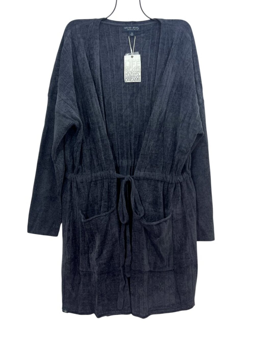 Barefoot Dreams CozyChic Ultra Lite Diamond Pointelle Tie Cardigan 1X $168